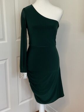 ✨ Elegant Bodycon Jersey One Shoulder Long Sleeve Mini Dress - size S